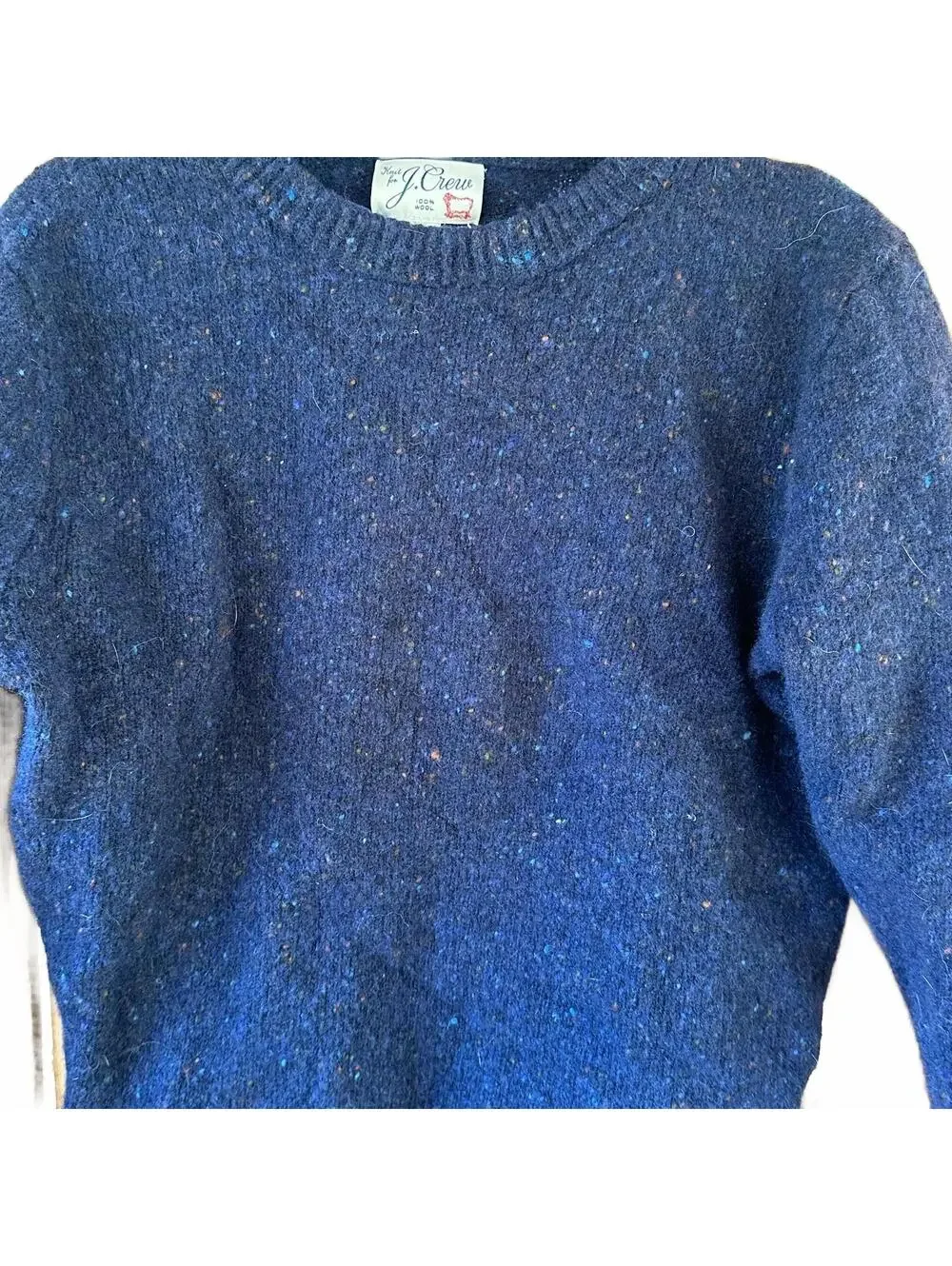 Vintage J.Crew Wool Sweater Medium Navy Blue Donegal Tweed Flecked Crewneck